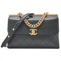 CHANEL Calfskin Matelasse Coco Mark & Logo Mark 2way Handbag Black Gold-Tone Hardware, Pre-Owned