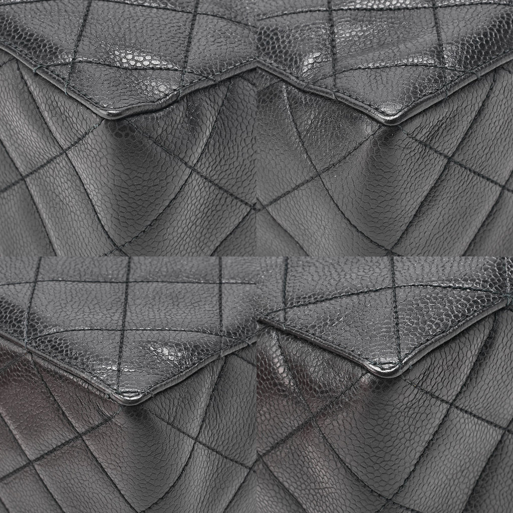 CHANEL Caviar Skin Matelasse Stolet Flap Shoulder Bag Black Gold-Tone Hardware, Pre-Owned