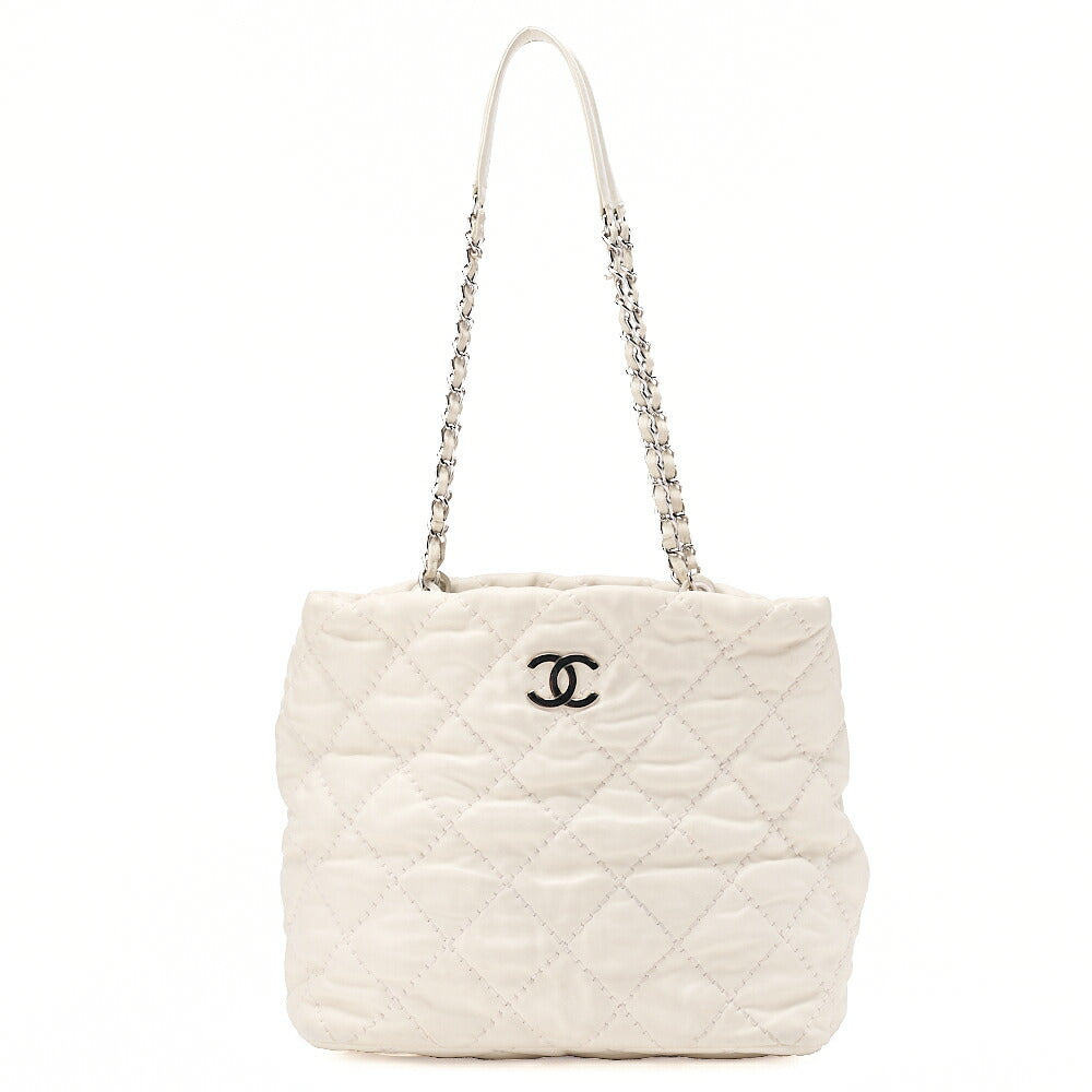 CHANEL Wild Stitch Coco Mark Chain Tote Lambskin White Silver-Tone Hardware, Pre-Owned
