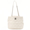 CHANEL Wild Stitch Coco Mark Chain Tote Lambskin White Silver-Tone Hardware, Pre-Owned