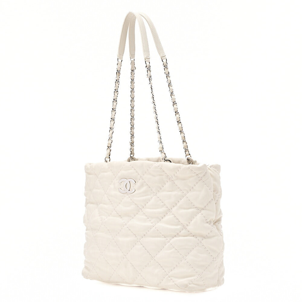 CHANEL Wild Stitch Coco Mark Chain Tote Lambskin White Silver-Tone Hardware, Pre-Owned
