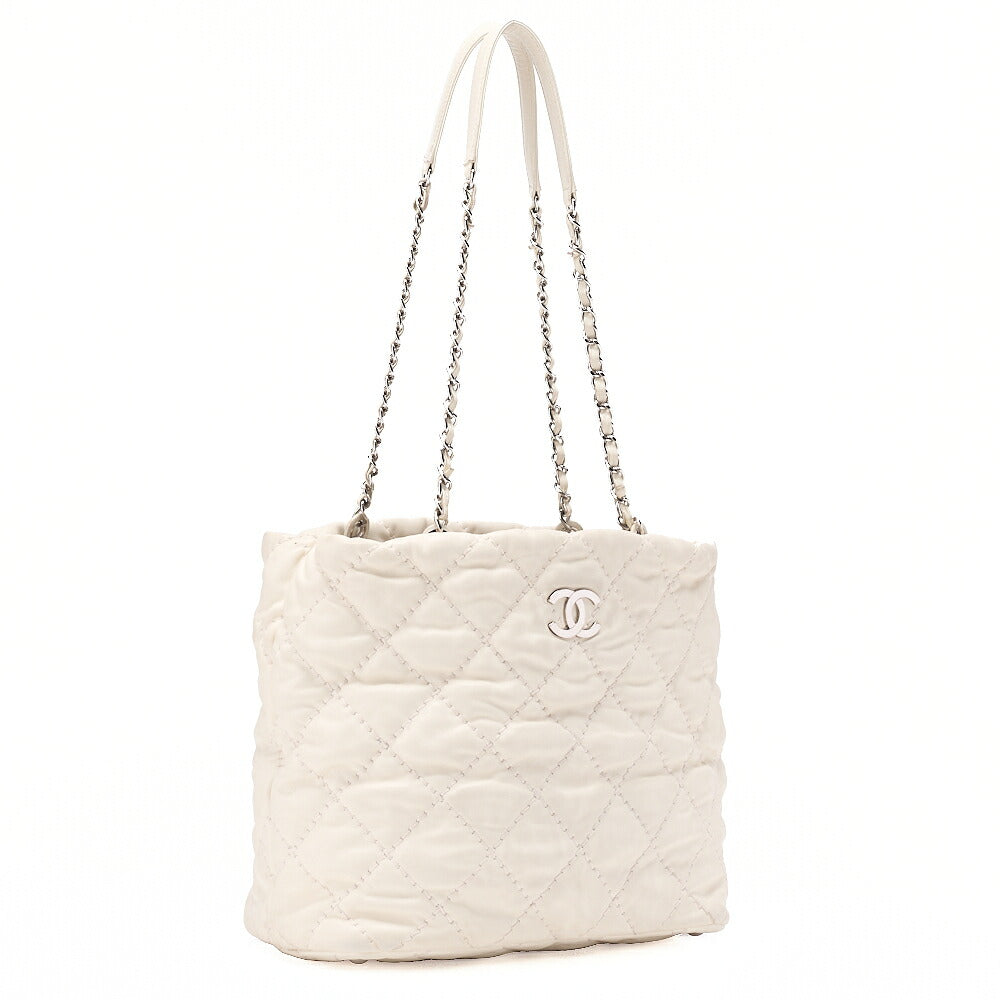 CHANEL Wild Stitch Coco Mark Chain Tote Lambskin White Silver-Tone Hardware, Pre-Owned