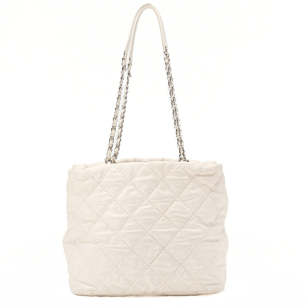 CHANEL Wild Stitch Coco Mark Chain Tote Lambskin White Silver-Tone Hardware, Pre-Owned