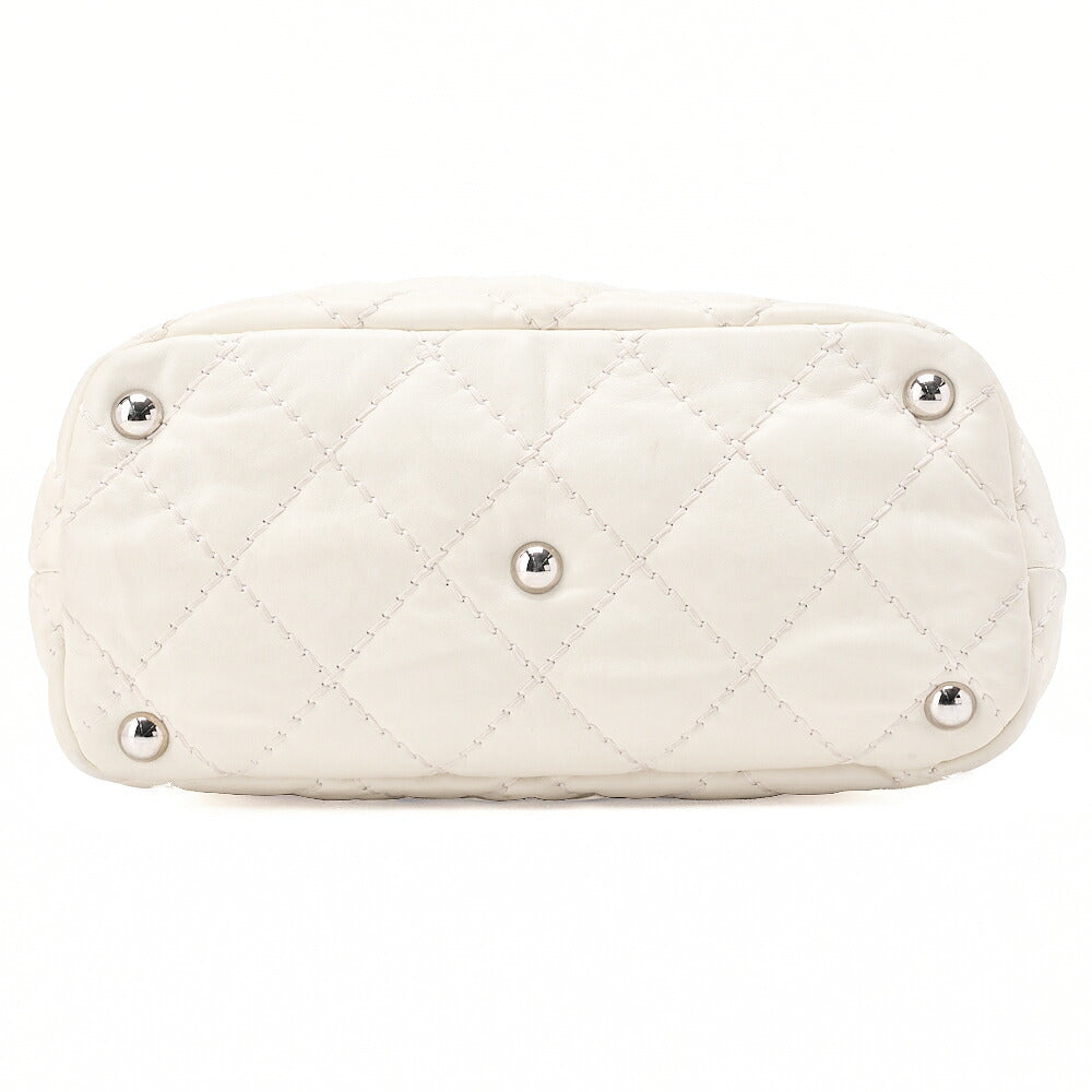 CHANEL Wild Stitch Coco Mark Chain Tote Lambskin White Silver-Tone Hardware, Pre-Owned