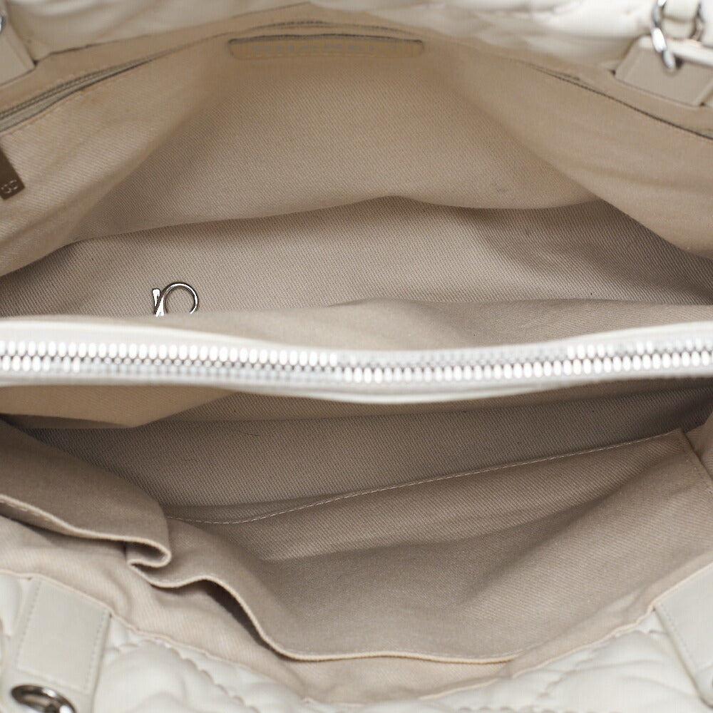 CHANEL Wild Stitch Coco Mark Chain Tote Lambskin White Silver-Tone Hardware, Pre-Owned