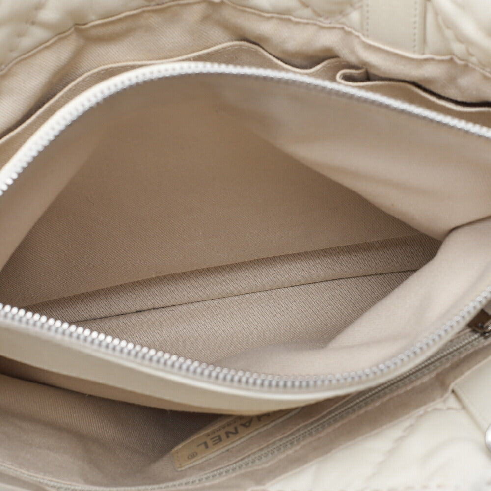 CHANEL Wild Stitch Coco Mark Chain Tote Lambskin White Silver-Tone Hardware, Pre-Owned