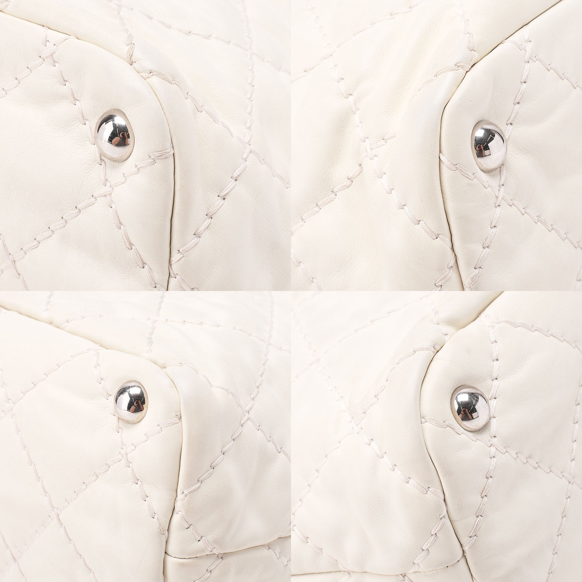 CHANEL Wild Stitch Coco Mark Chain Tote Lambskin White Silver-Tone Hardware, Pre-Owned