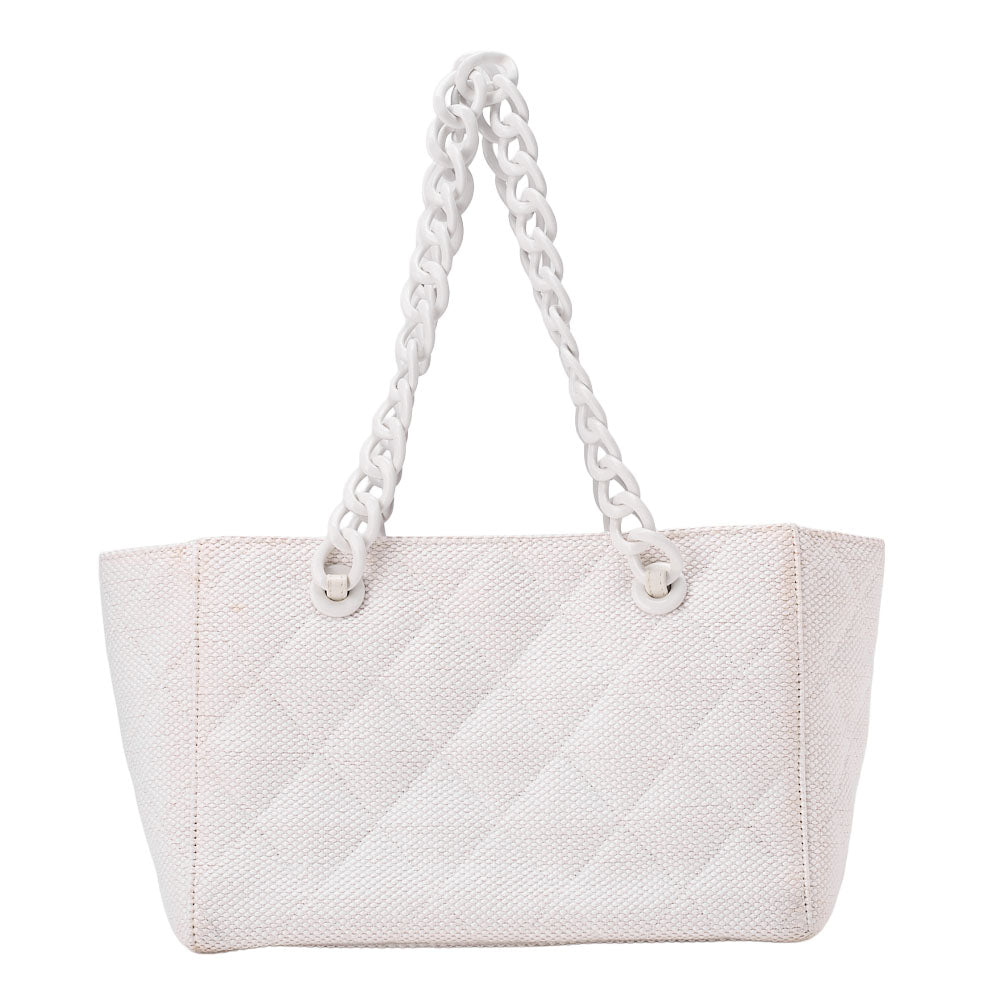 CHANEL Matelasse Coco Mark Chain Tote Straw x Plastic White Gold-Tone Hardware, Pre-Owned