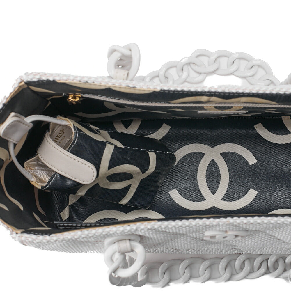 CHANEL Matelasse Coco Mark Chain Tote Straw x Plastic White Gold-Tone Hardware, Pre-Owned