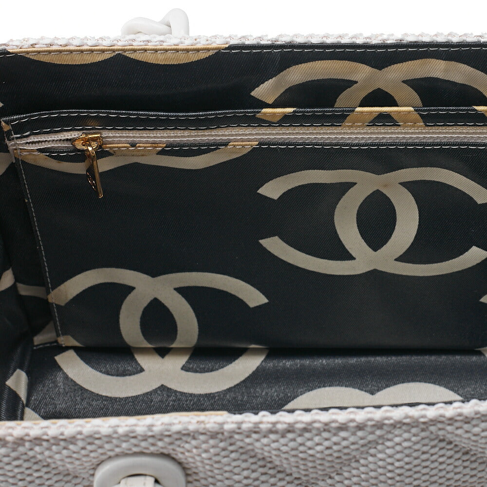 CHANEL Matelasse Coco Mark Chain Tote Straw x Plastic White Gold-Tone Hardware, Pre-Owned