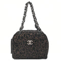 CHANEL Suede Camellia Chain Tote Black x Gold Silver-Tone Hardware, Pre-Owned