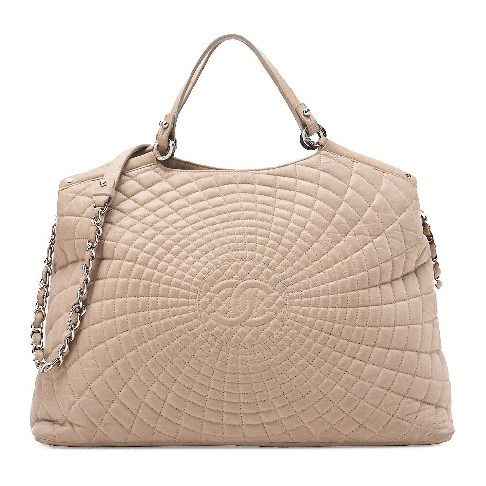 CHANEL Sparkle Leather Coco Mark 2WAY Chain Shoulder Beige Silver-Tone Hardware, Pre-Owned