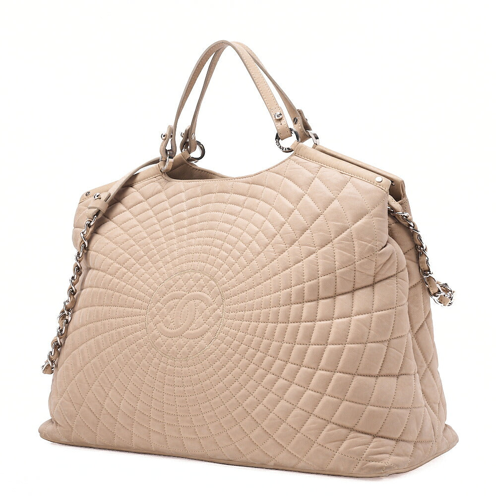 CHANEL Sparkle Leather Coco Mark 2WAY Chain Shoulder Beige Silver-Tone Hardware, Pre-Owned