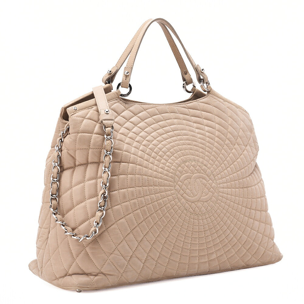 CHANEL Sparkle Leather Coco Mark 2WAY Chain Shoulder Beige Silver-Tone Hardware, Pre-Owned