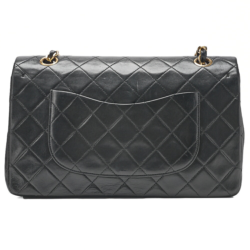 CHANEL Lambskin Matelasse 25cm Double Flap Chain Shoulder Black Gold-Tone Hardware, Pre-Owned