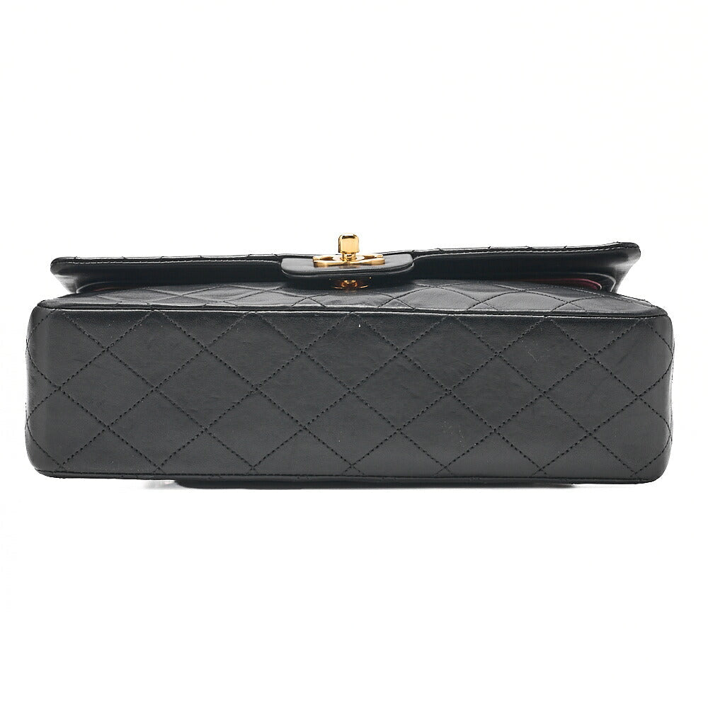 CHANEL Lambskin Matelasse 25cm Double Flap Chain Shoulder Black Gold-Tone Hardware, Pre-Owned