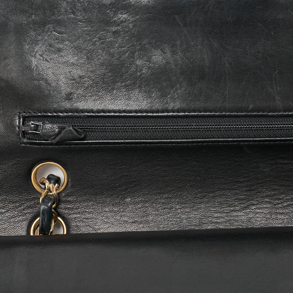 CHANEL Lambskin Matelasse 25cm Double Flap Chain Shoulder Black Gold-Tone Hardware, Pre-Owned
