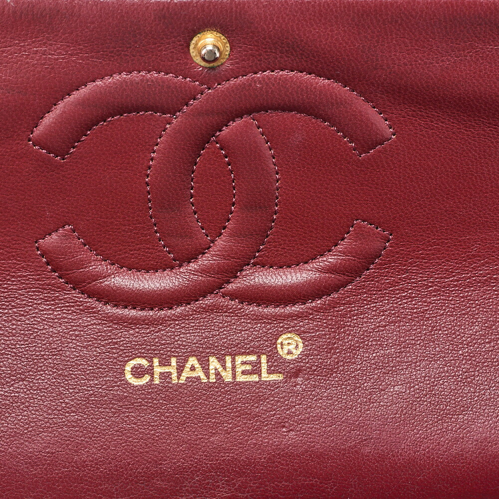 CHANEL Lambskin Matelasse 25cm Double Flap Chain Shoulder Black Gold-Tone Hardware, Pre-Owned