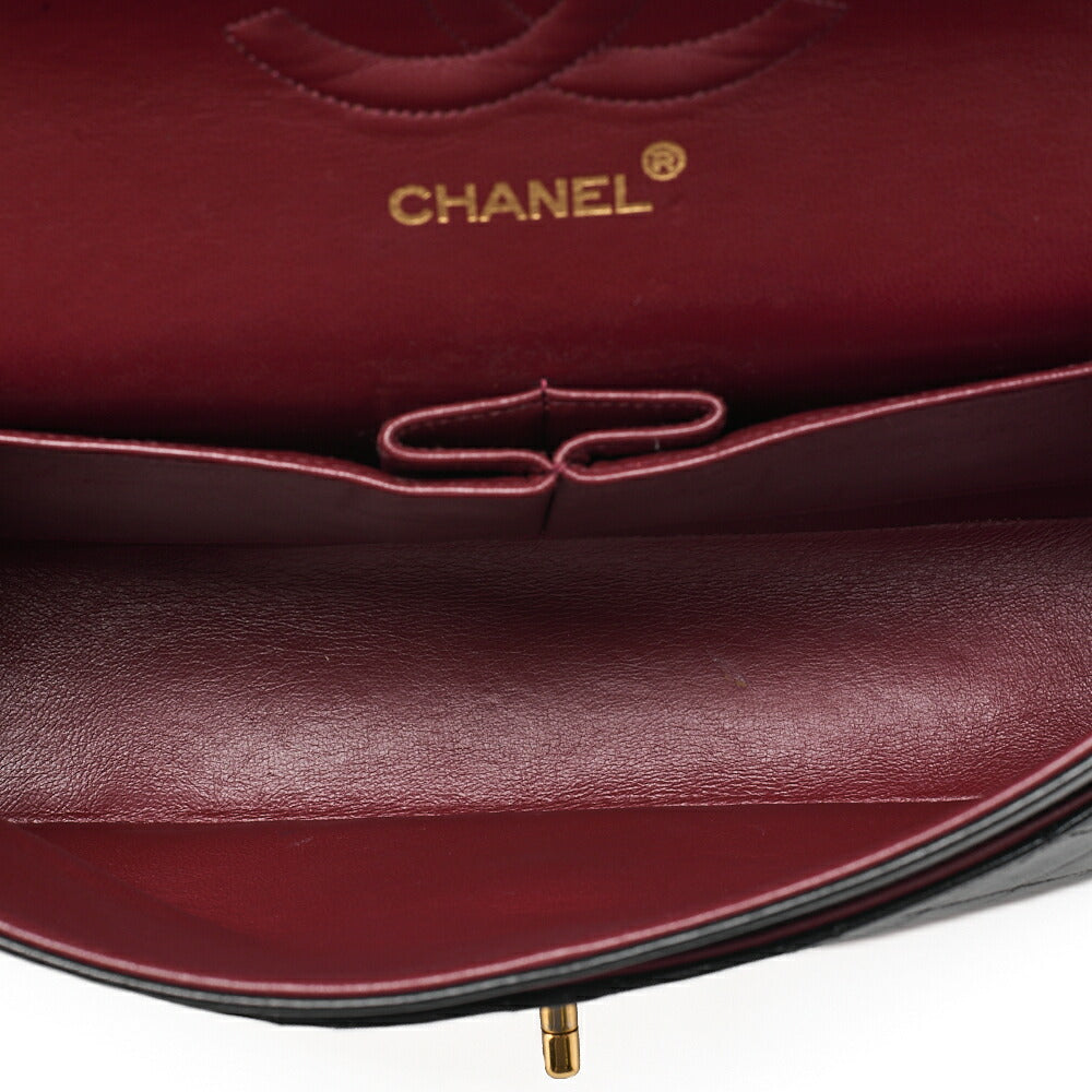CHANEL Lambskin Matelasse 25cm Double Flap Chain Shoulder Black Gold-Tone Hardware, Pre-Owned
