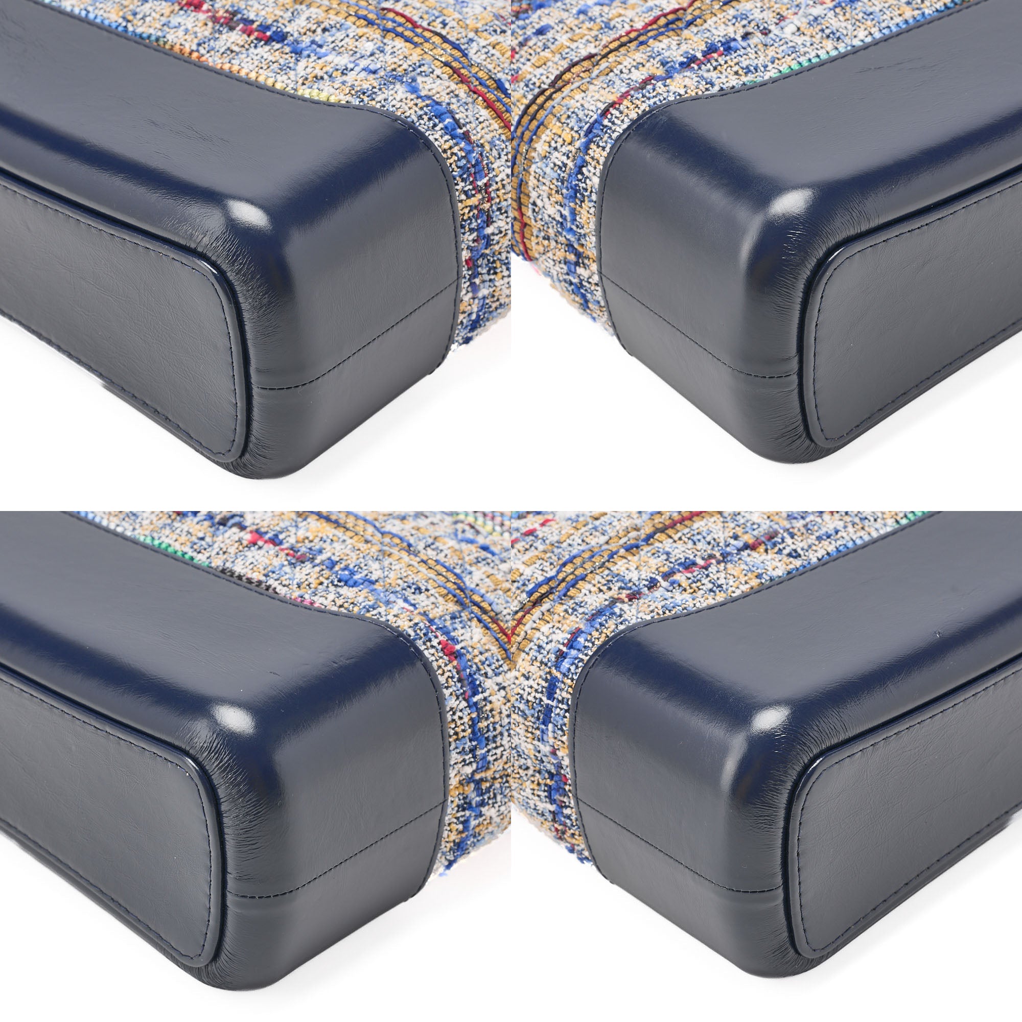 CHANEL Vintage Calf x Tweed Gabrielle de Chanel Chain Shoulder Navy x Multicolor Silver x Gold-Tone Hardware, Pre-Owned