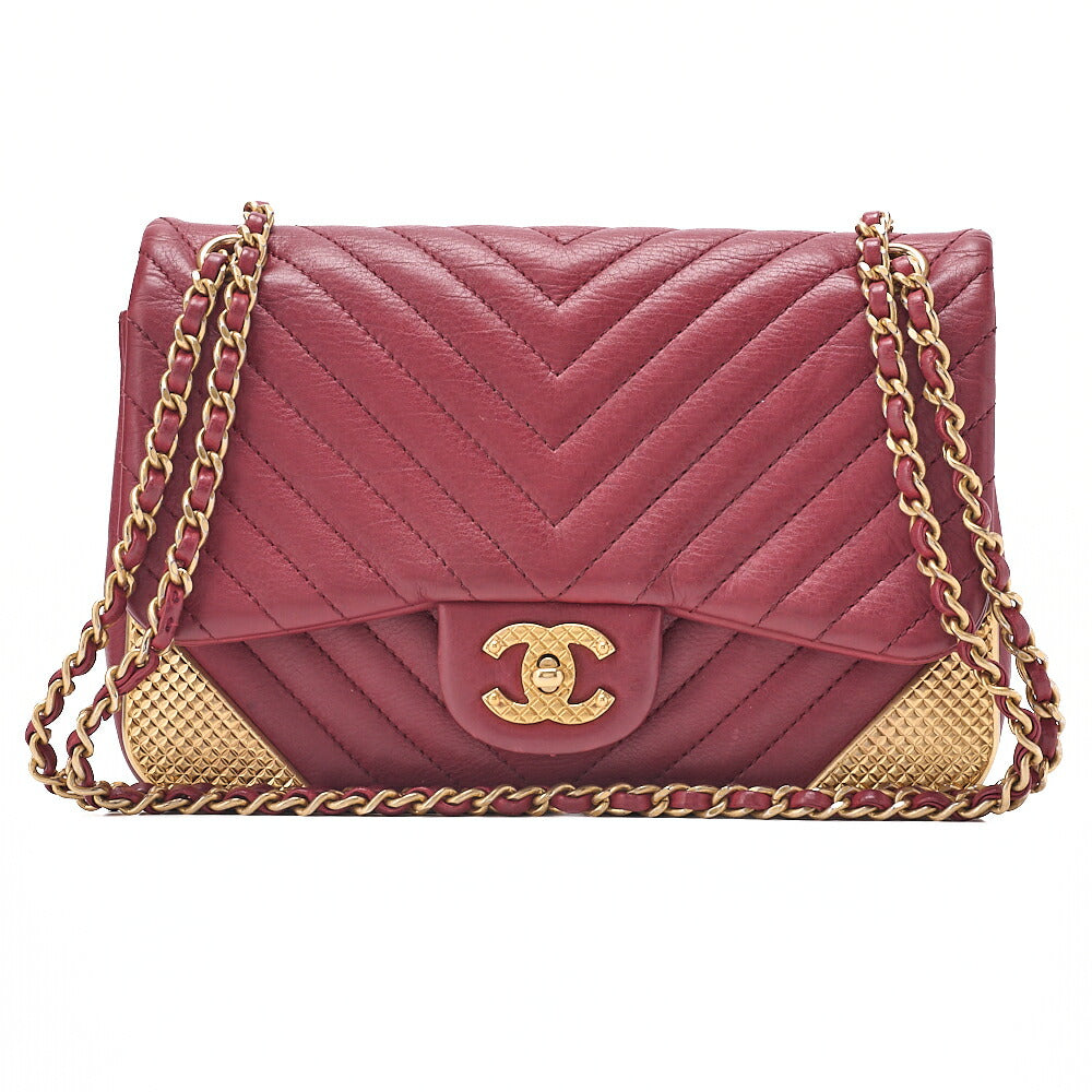 CHANEL Calfskin Chevron Single Chain Shoulder Bordeaux Gold-Tone Hardware, Pre-Owned