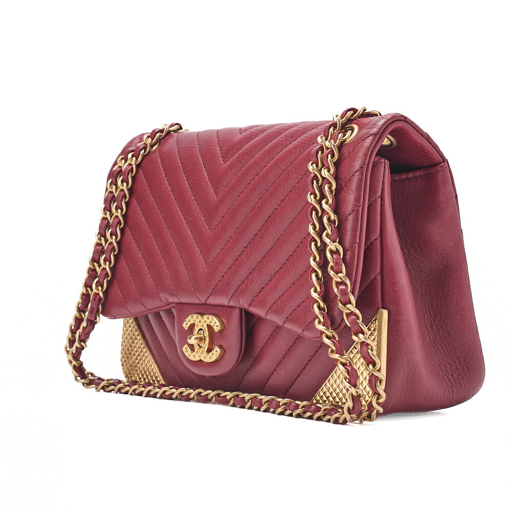 CHANEL Calfskin Chevron Single Chain Shoulder Bordeaux Gold-Tone Hardware, Pre-Owned