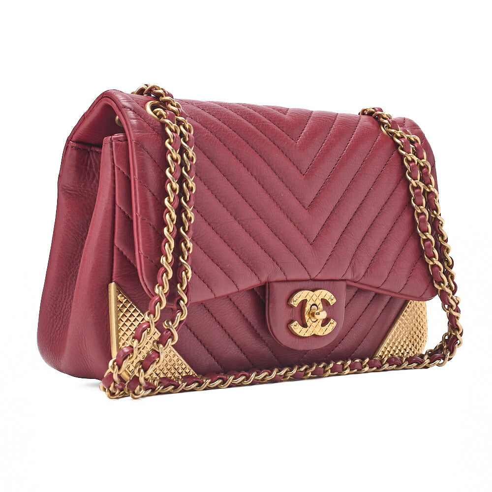 CHANEL Calfskin Chevron Single Chain Shoulder Bordeaux Gold-Tone Hardware, Pre-Owned