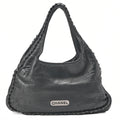 CHANEL Lambskin Luxury Line Logo Plate Shoulder Black Silver-Tone Hardware, Pre-Owned