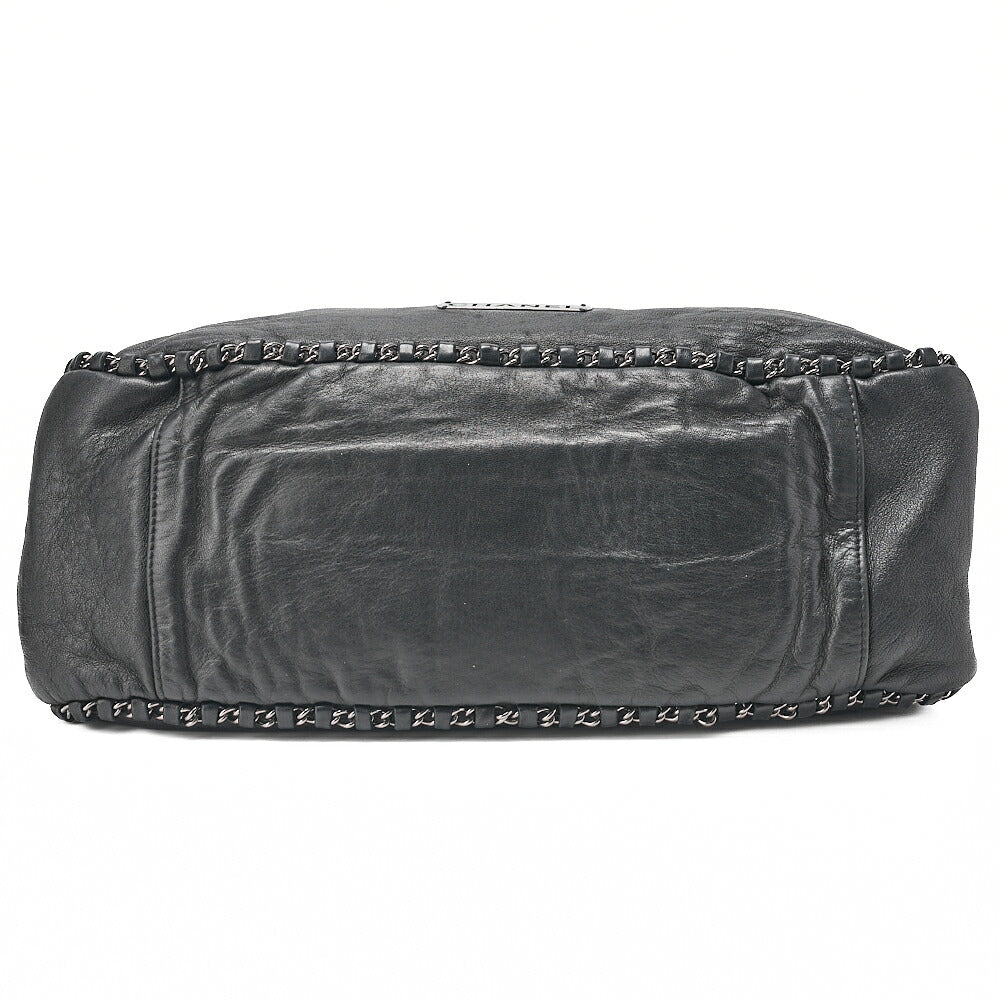 CHANEL Lambskin Luxury Line Logo Plate Shoulder Black Silver-Tone Hardware, Pre-Owned