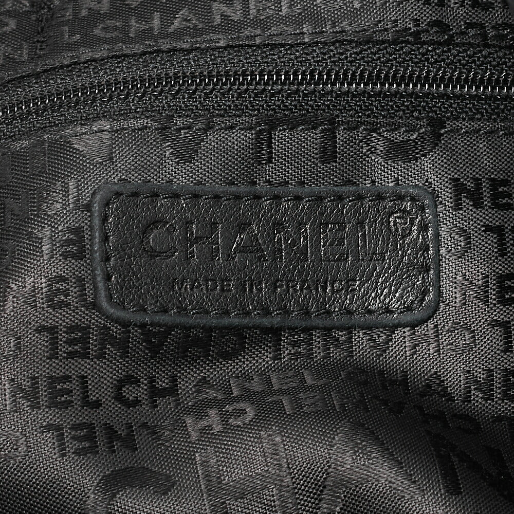 CHANEL Lambskin Luxury Line Logo Plate Shoulder Black Silver-Tone Hardware, Pre-Owned