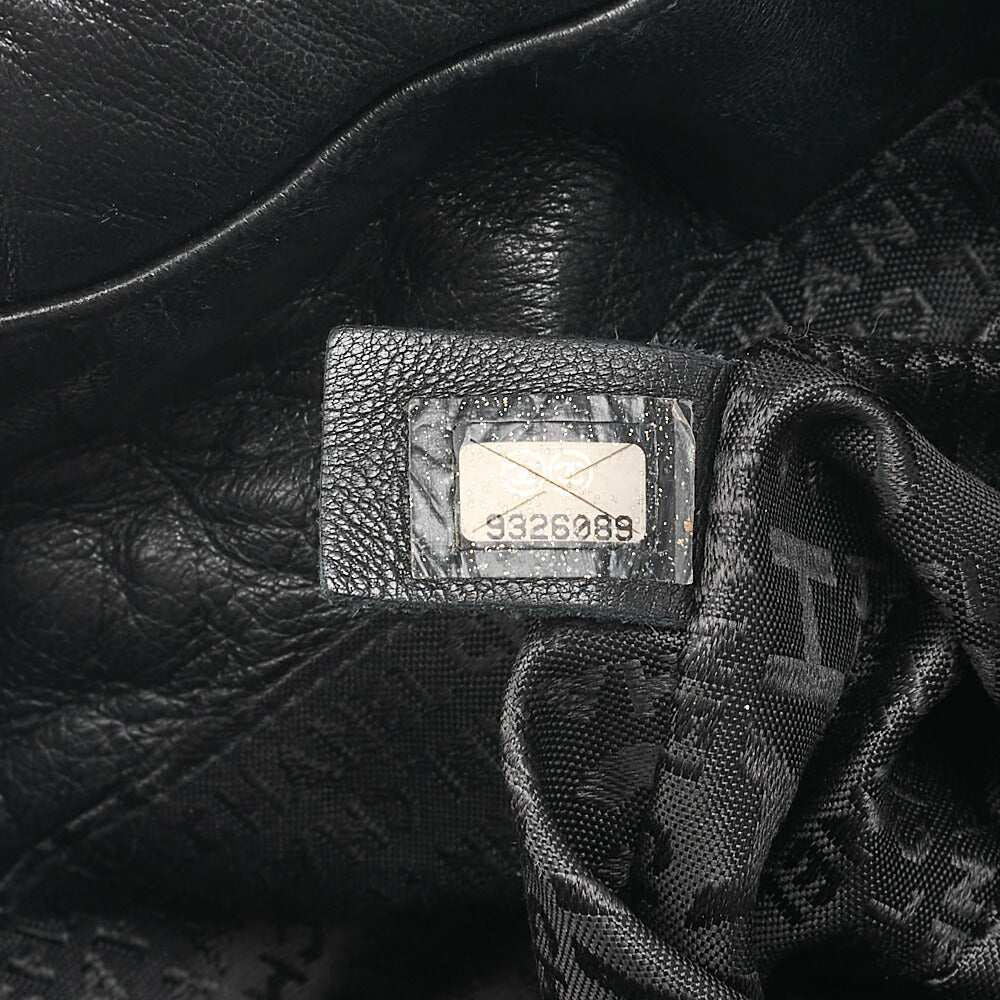 CHANEL Lambskin Luxury Line Logo Plate Shoulder Black Silver-Tone Hardware, Pre-Owned