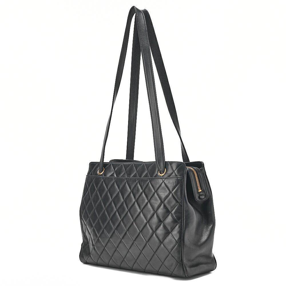 CHANEL Lambskin Matelasse Ball Charm Shoulder Black Gold-Tone Hardware, Pre-Owned
