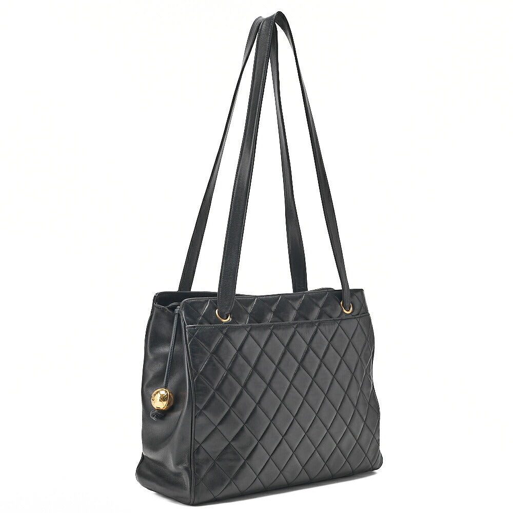 CHANEL Lambskin Matelasse Ball Charm Shoulder Black Gold-Tone Hardware, Pre-Owned