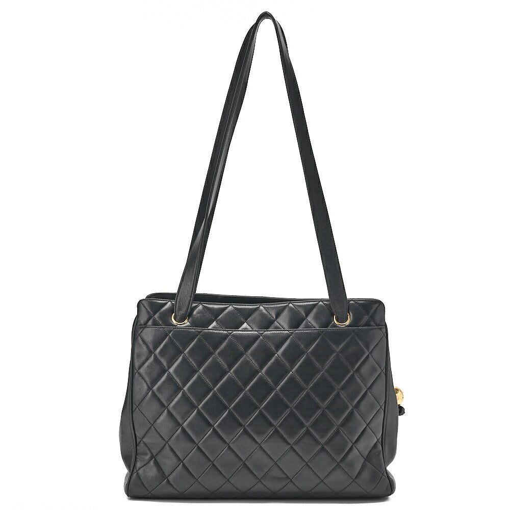 CHANEL Lambskin Matelasse Ball Charm Shoulder Black Gold-Tone Hardware, Pre-Owned