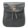 CHANEL Triple Coco Mark Turnlock Chain Backpack Caviar Skin Black Gold-Tone Hardware, Pre-Owned