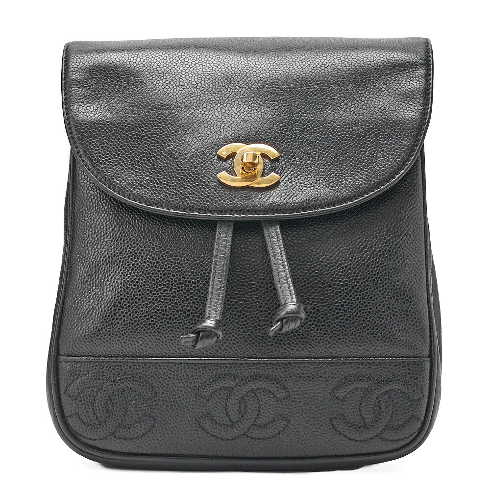 CHANEL Triple Coco Mark Turnlock Chain Backpack Caviar Skin Black Gold-Tone Hardware, Pre-Owned