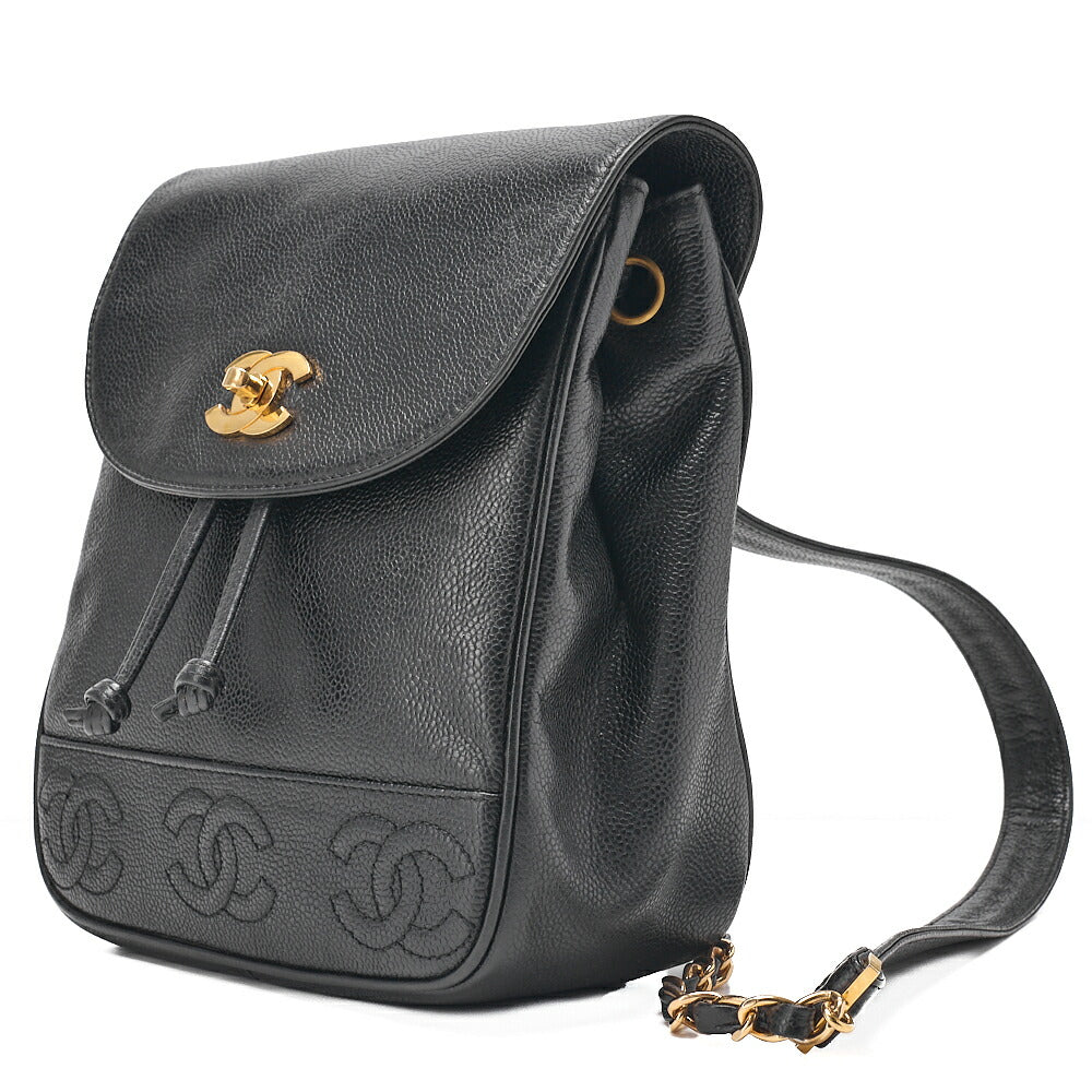 CHANEL Triple Coco Mark Turnlock Chain Backpack Caviar Skin Black Gold-Tone Hardware, Pre-Owned