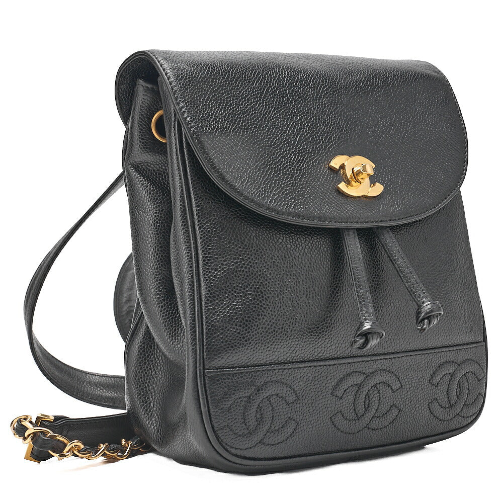 CHANEL Triple Coco Mark Turnlock Chain Backpack Caviar Skin Black Gold-Tone Hardware, Pre-Owned