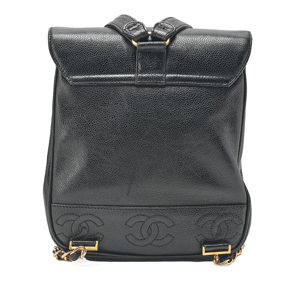 CHANEL Triple Coco Mark Turnlock Chain Backpack Caviar Skin Black Gold-Tone Hardware, Pre-Owned