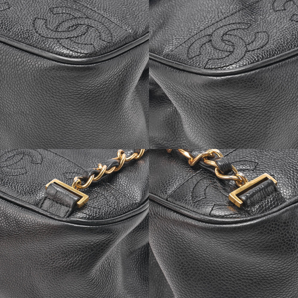 CHANEL Triple Coco Mark Turnlock Chain Backpack Caviar Skin Black Gold-Tone Hardware, Pre-Owned