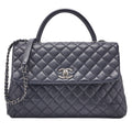CHANEL Shoulder Bag Matelasse Coco Handle 33 2WAY Handbag Caviar Skin Navy Silver-Tone Hardware, Pre-Owned