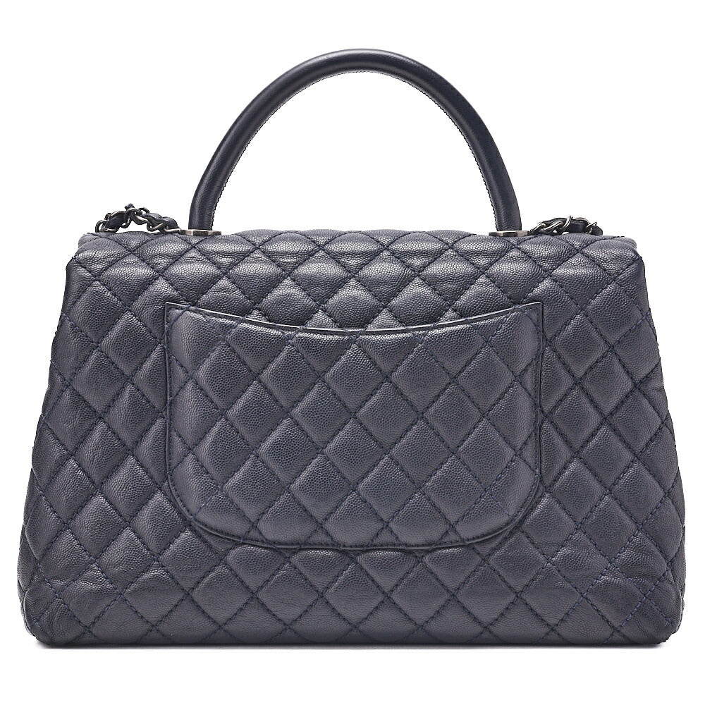 CHANEL Shoulder Bag Matelasse Coco Handle 33 2WAY Handbag Caviar Skin Navy Silver-Tone Hardware, Pre-Owned