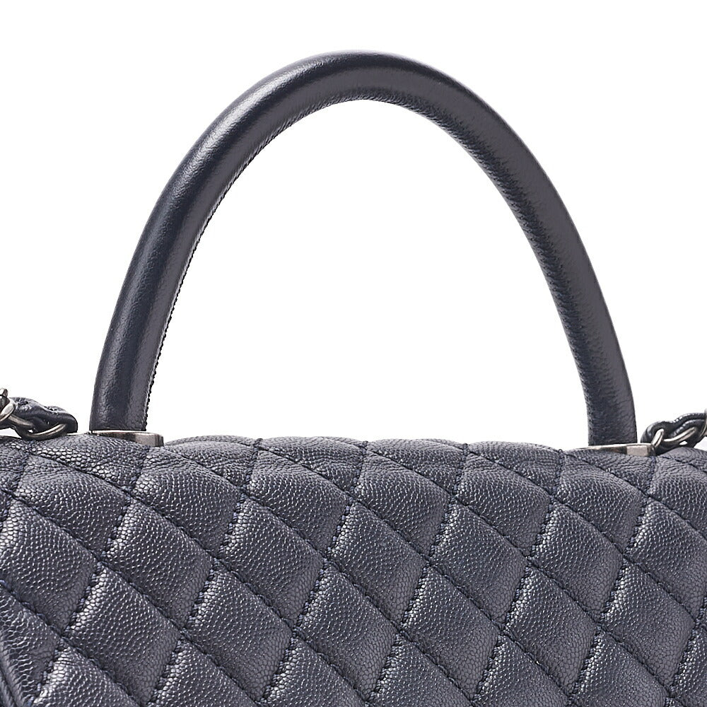 CHANEL Shoulder Bag Matelasse Coco Handle 33 2WAY Handbag Caviar Skin Navy Silver-Tone Hardware, Pre-Owned