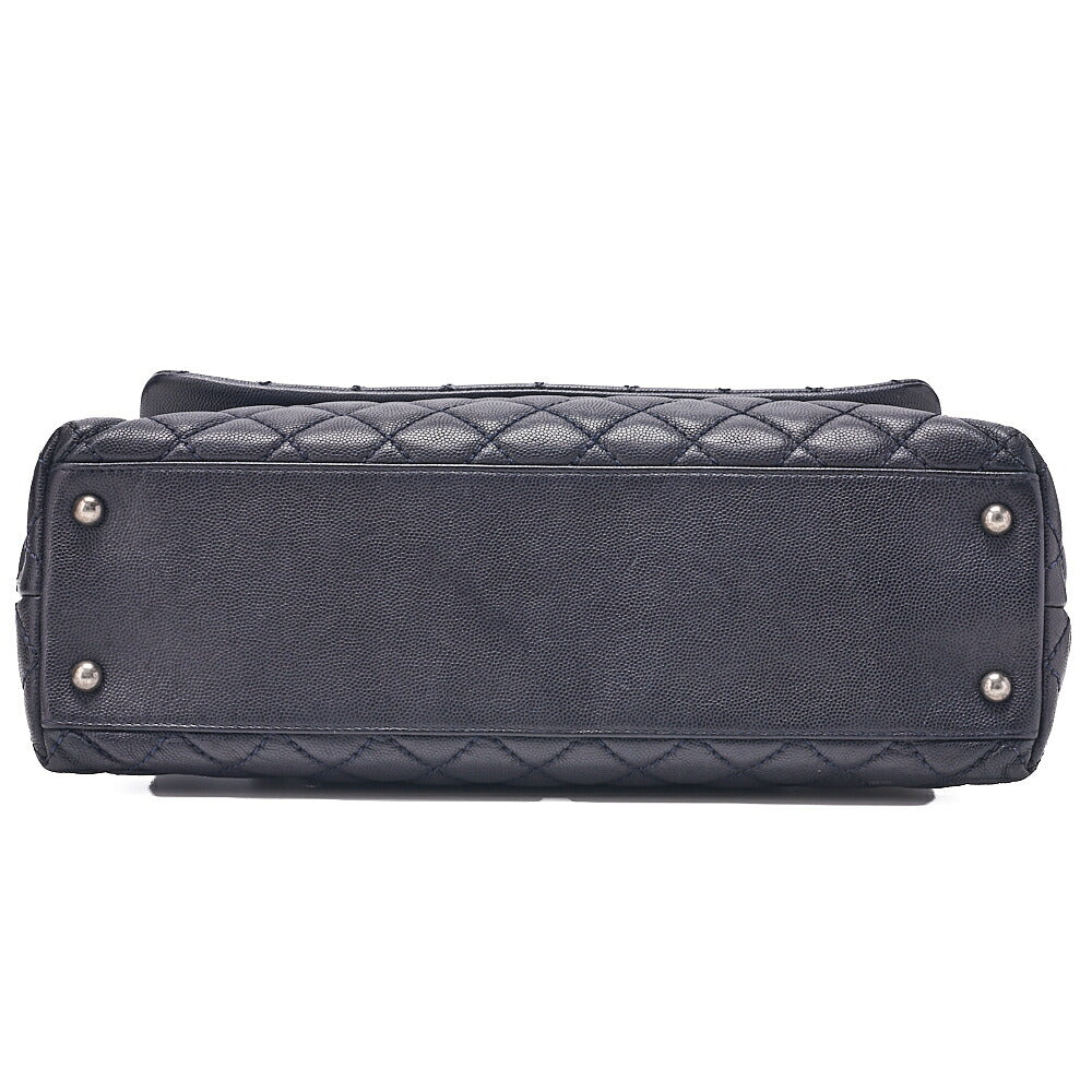 CHANEL Shoulder Bag Matelasse Coco Handle 33 2WAY Handbag Caviar Skin Navy Silver-Tone Hardware, Pre-Owned