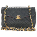 CHANEL Chain Shoulder Bag Mini Matelasse 18cm Design Flap Lambskin Black Gold-Tone Hardware, Pre-Owned