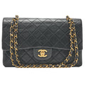 CHANEL Lambskin Matelasse 25cm Double Flap Chain Shoulder Black Gold-Tone Hardware, Pre-Owned