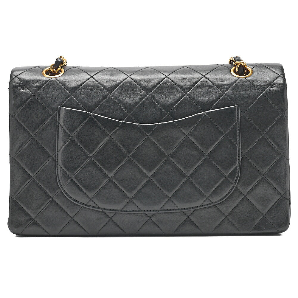 CHANEL Lambskin Matelasse 25cm Double Flap Chain Shoulder Black Gold-Tone Hardware, Pre-Owned