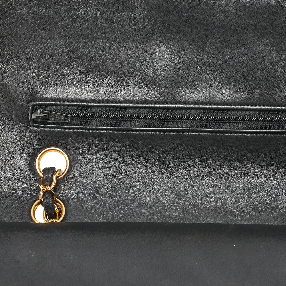 CHANEL Lambskin Matelasse 25cm Double Flap Chain Shoulder Black Gold-Tone Hardware, Pre-Owned
