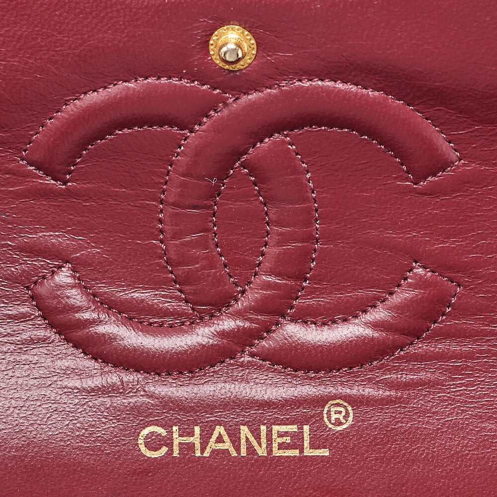 CHANEL Lambskin Matelasse 25cm Double Flap Chain Shoulder Black Gold-Tone Hardware, Pre-Owned