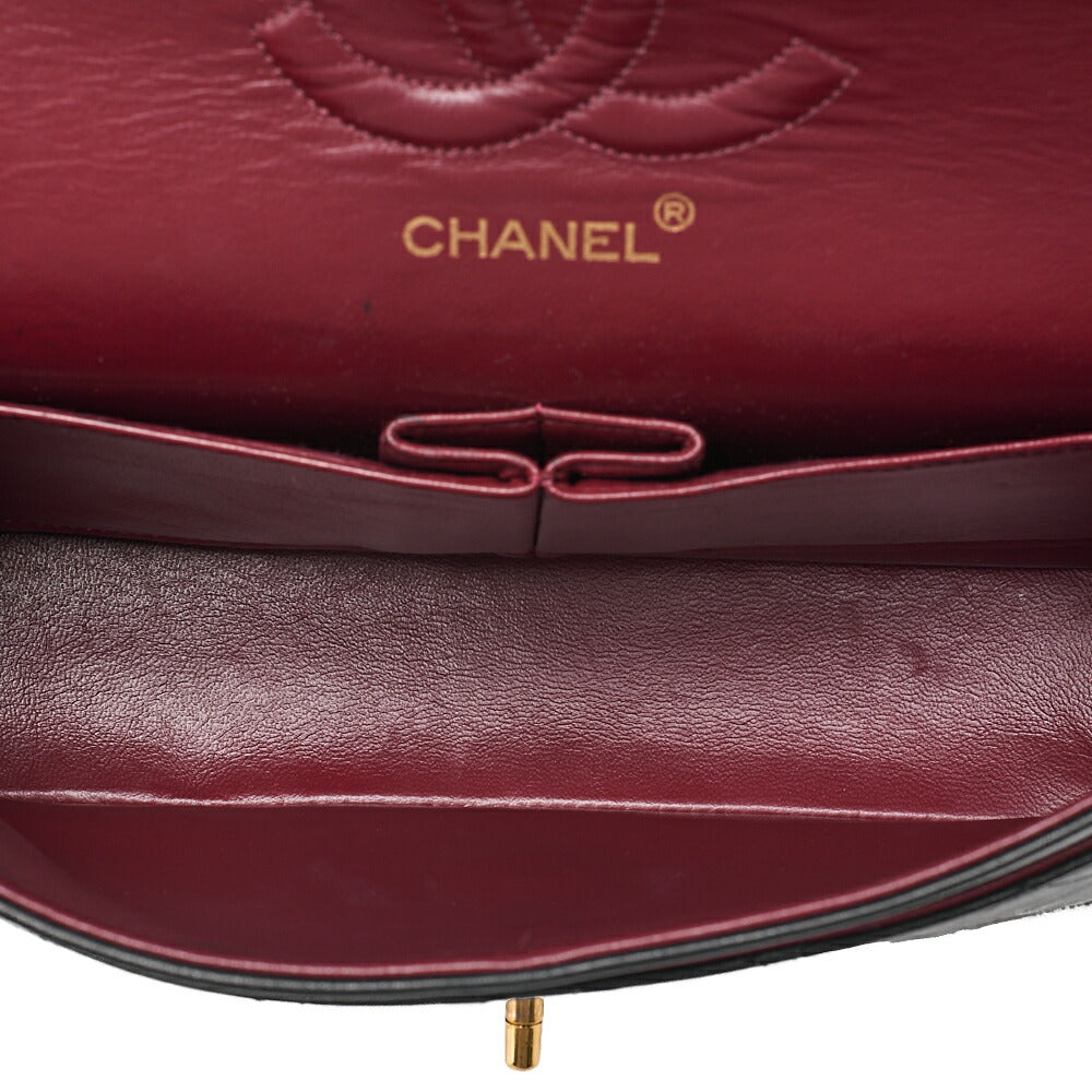 CHANEL Lambskin Matelasse 25cm Double Flap Chain Shoulder Black Gold-Tone Hardware, Pre-Owned